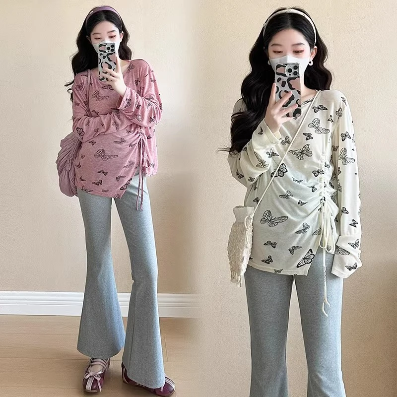 孕妇装春装长袖印花上衣春季休闲裤2025新款孕妇套装春秋两件套春