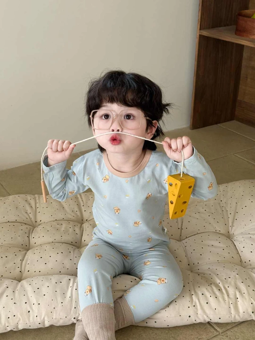 儿童春秋莱卡无骨纯棉内衣套装男童女童打底睡衣中大童裤子家居服