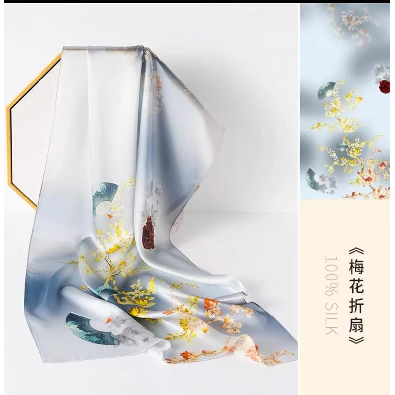 C137【梅花折扇】90*180复古长巾气质百搭时尚经典围巾披肩丝巾女