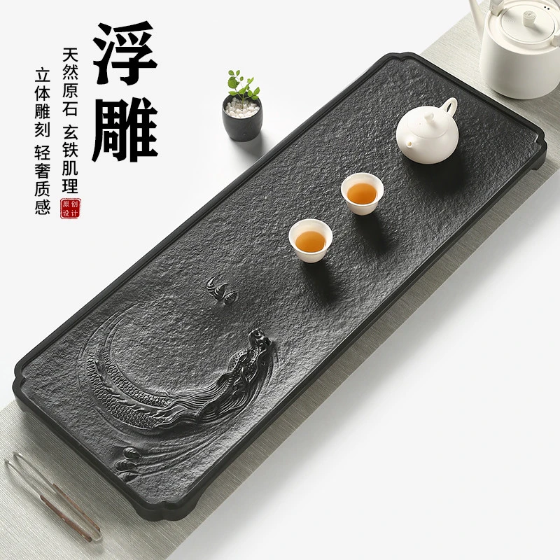 仁唐2025新款高端浮雕乌金石茶盘茶台客厅家用茶台手工雕刻茶海