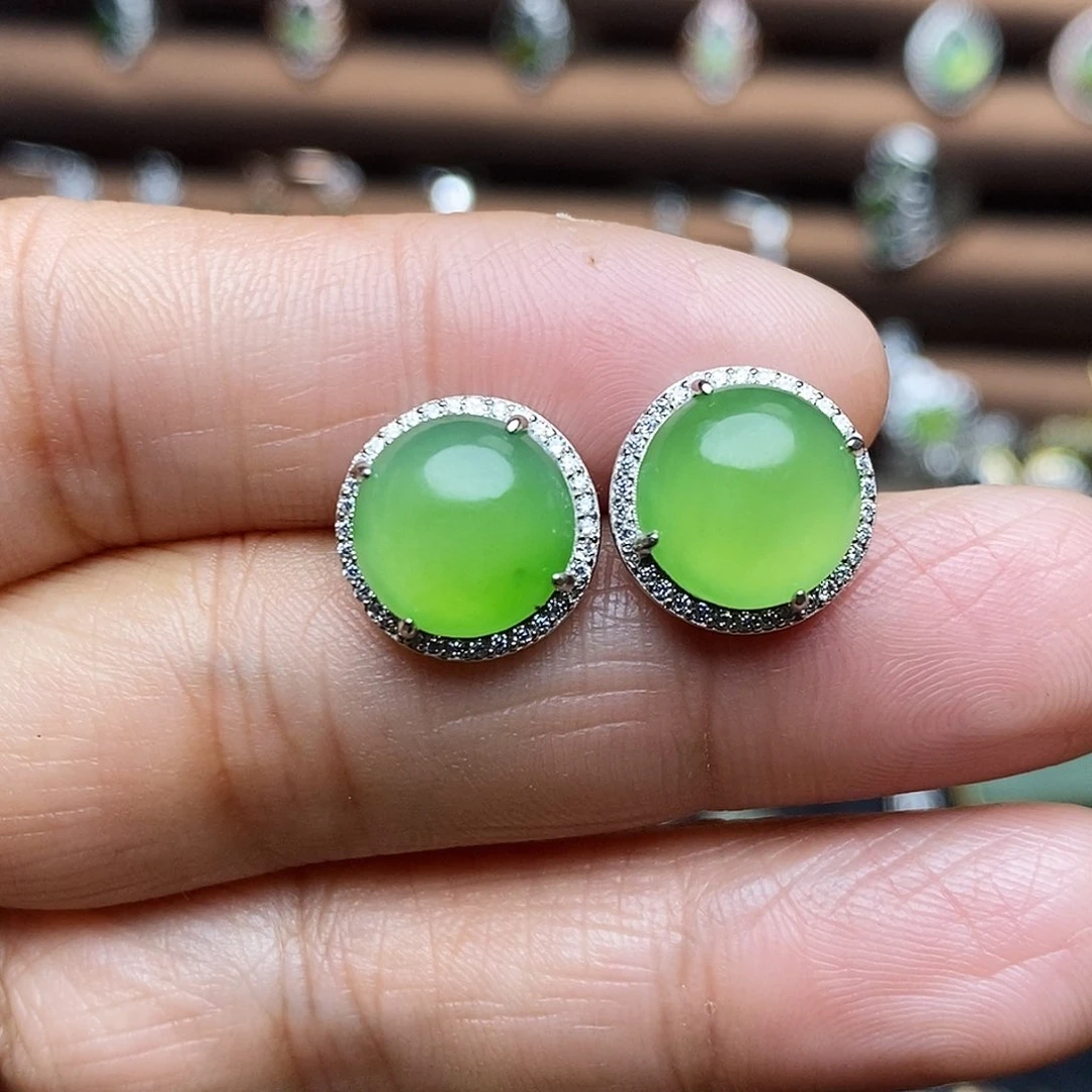 吊坠(不含链)银S925镶嵌和田玉（碧玉）耳饰