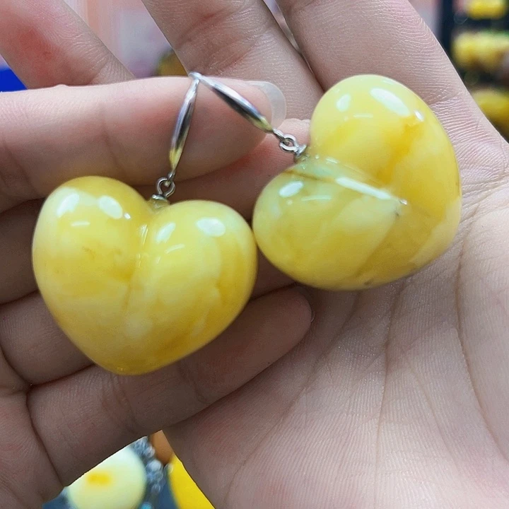 琥珀颈饰银S925镶嵌耳环