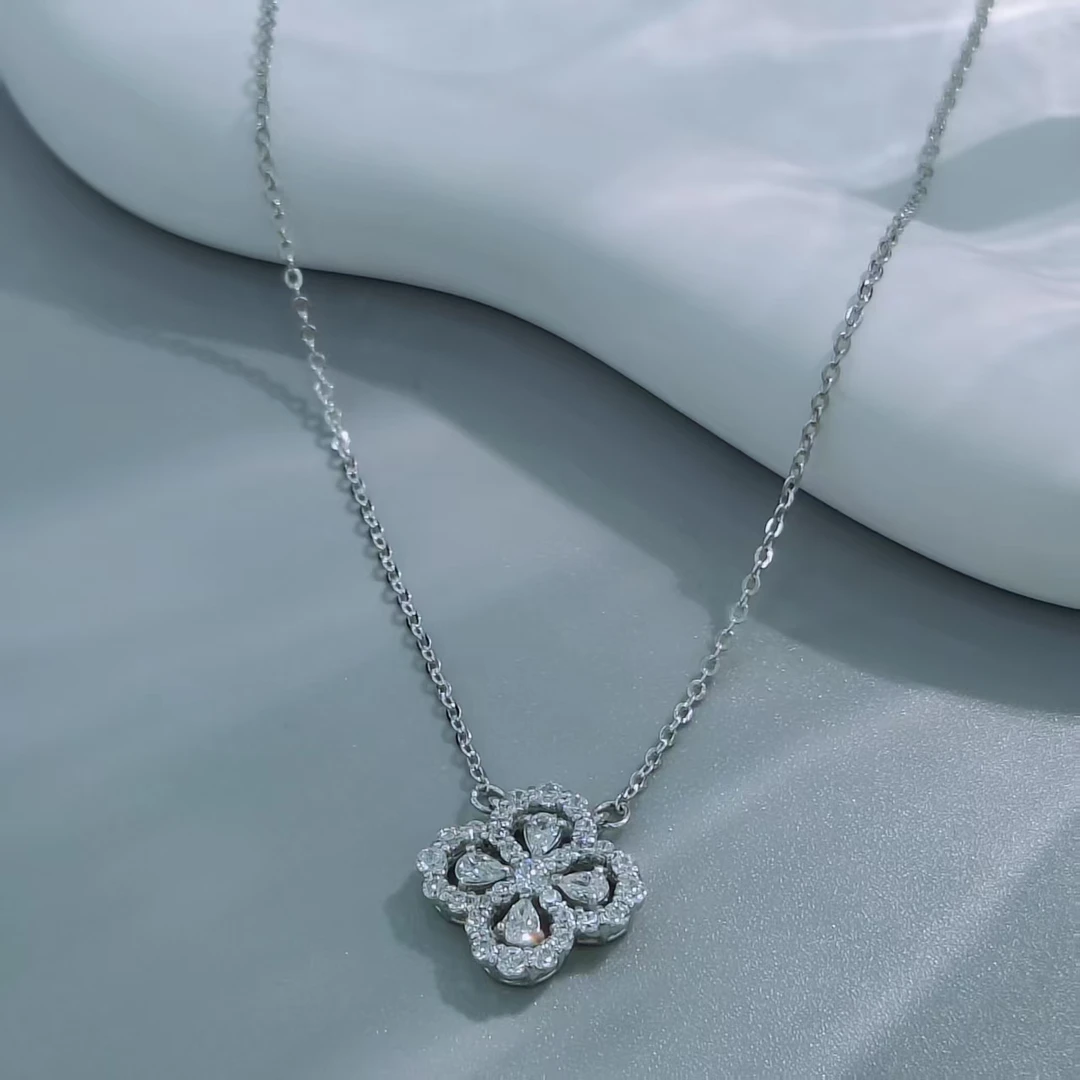 吉金珠宝 Pt950铂金闪钻镂空四叶草小众设计款套链YS25053884