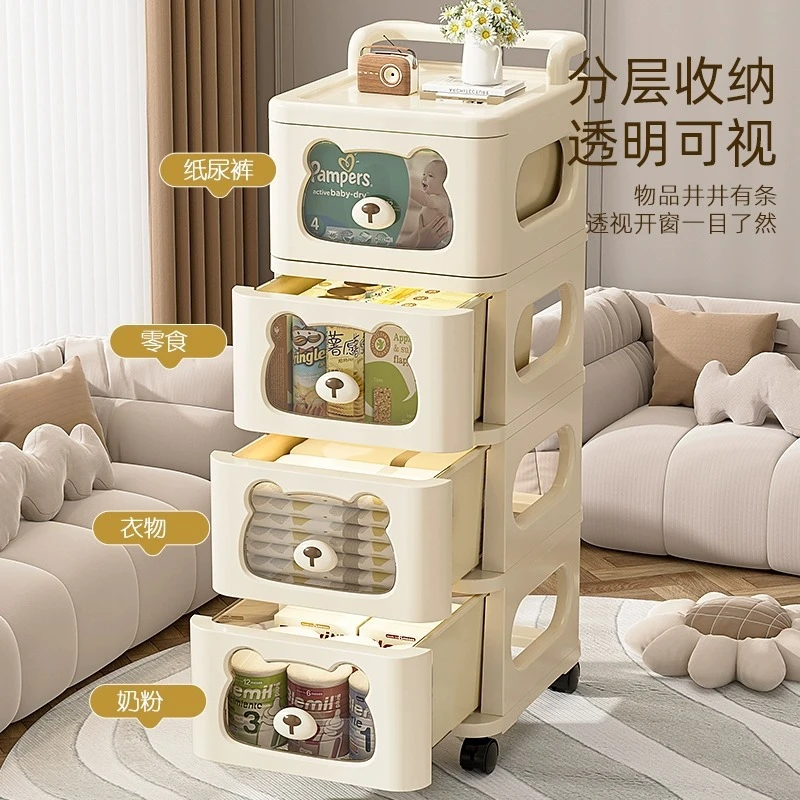 家用卧室小推车置物架零食饮料带轮收纳架多层便捷式整理储物架子