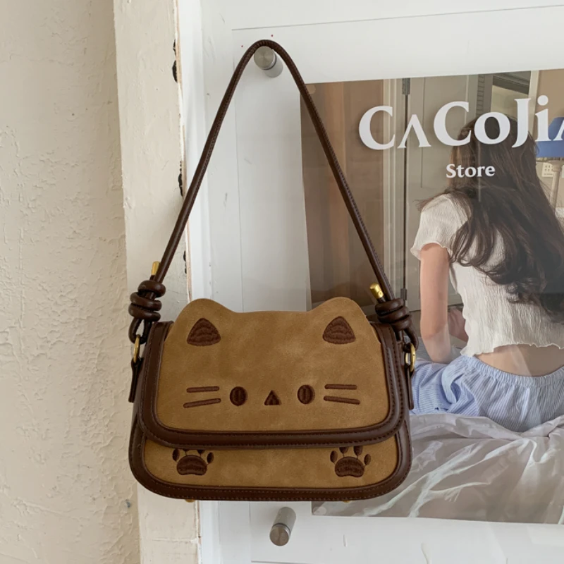 可爱小猫精致时尚百搭潮流简约高级感学院少女风单肩斜挎手提包包