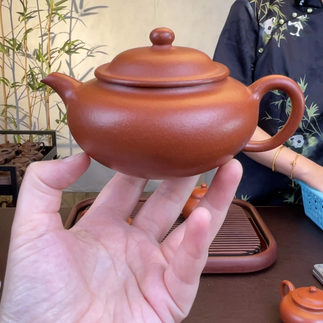 茶壶紫砂红降坡精工半手扁秋水260cc