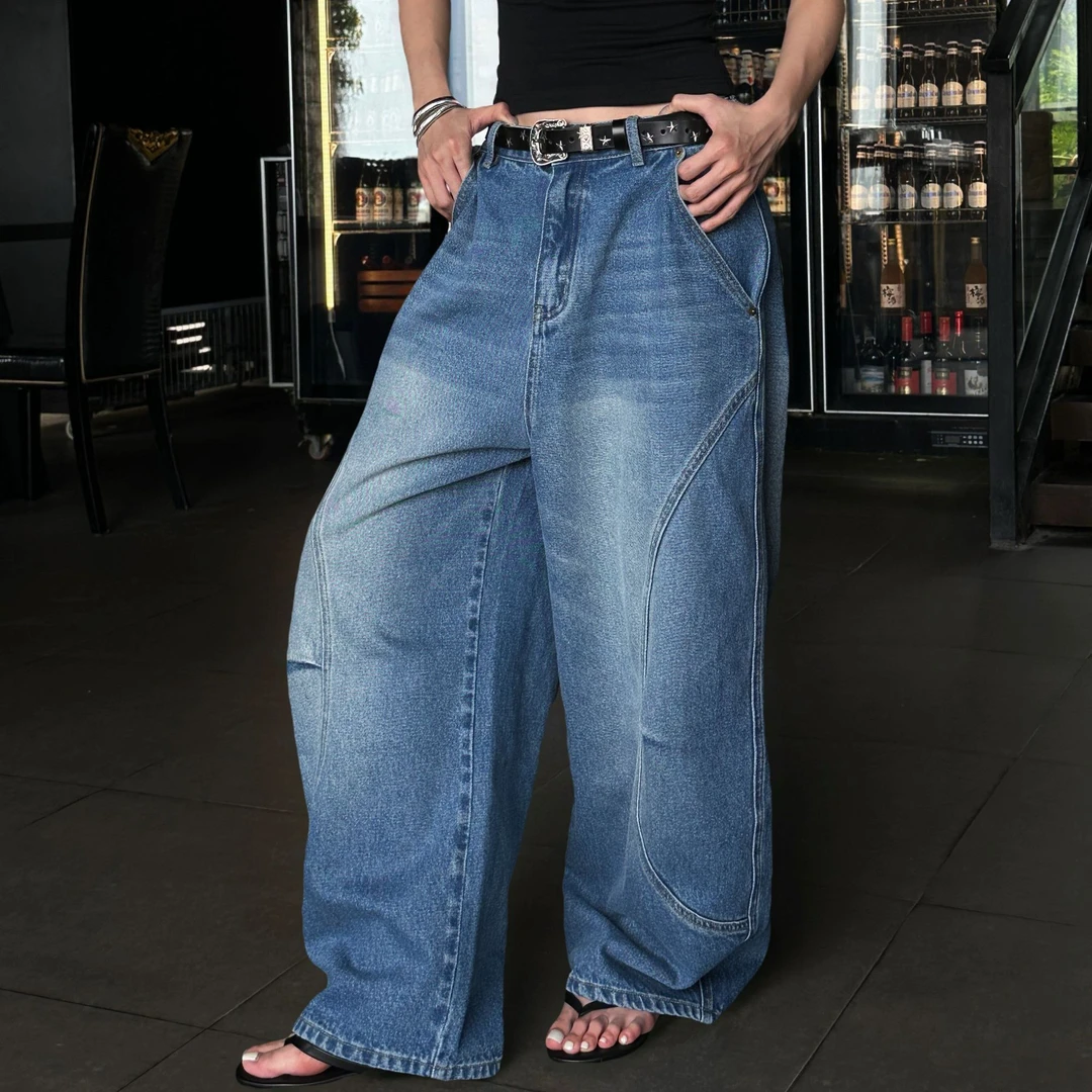 杨九七 美式水洗弯刀牛仔裤男女夏季中性复古宽松休闲裤长裤 7908