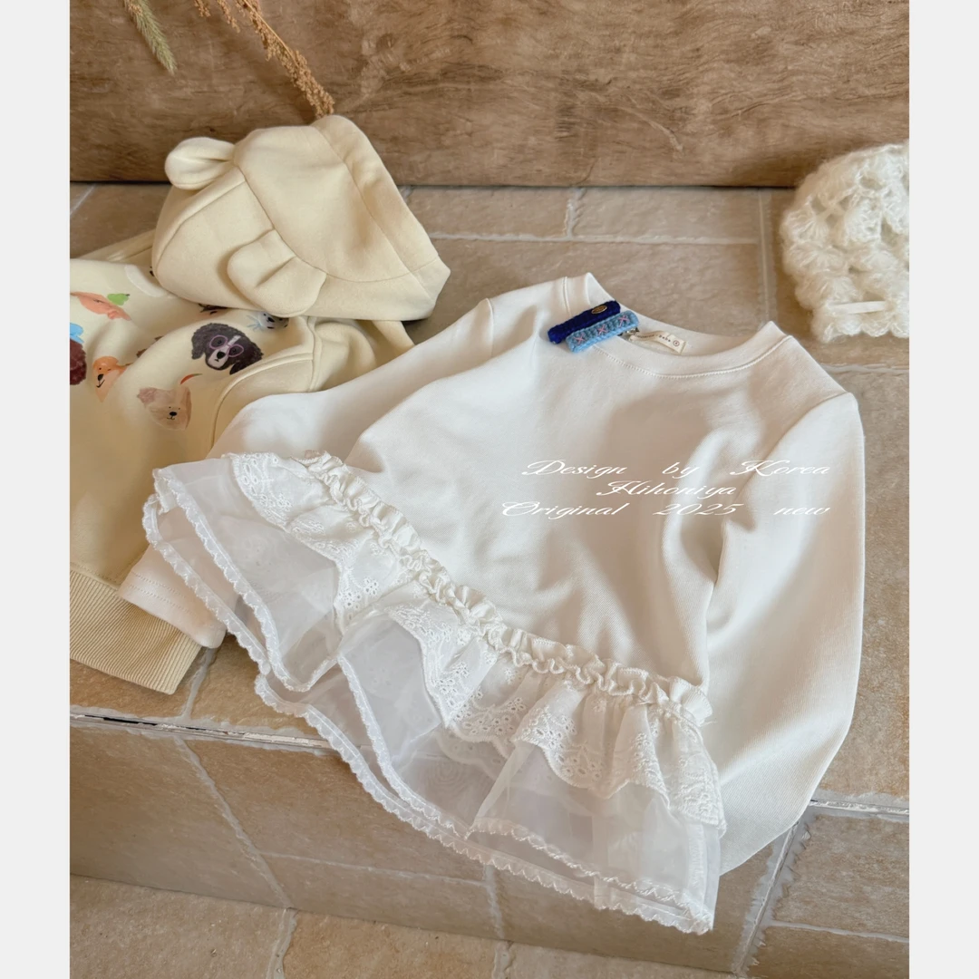 【双层花边】三Hihoniya~2025秋季宝宝花边蕾丝A类棉舒适打底上衣