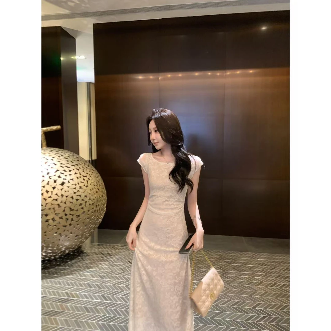 星仔-【普吉岛花园】米色连衣裙女法式无袖长裙蕾丝性感气质显瘦