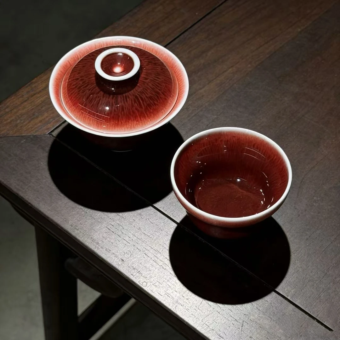 （静萱茶事五周年）二才郎红盖碗加葫芦郎红口杯套组