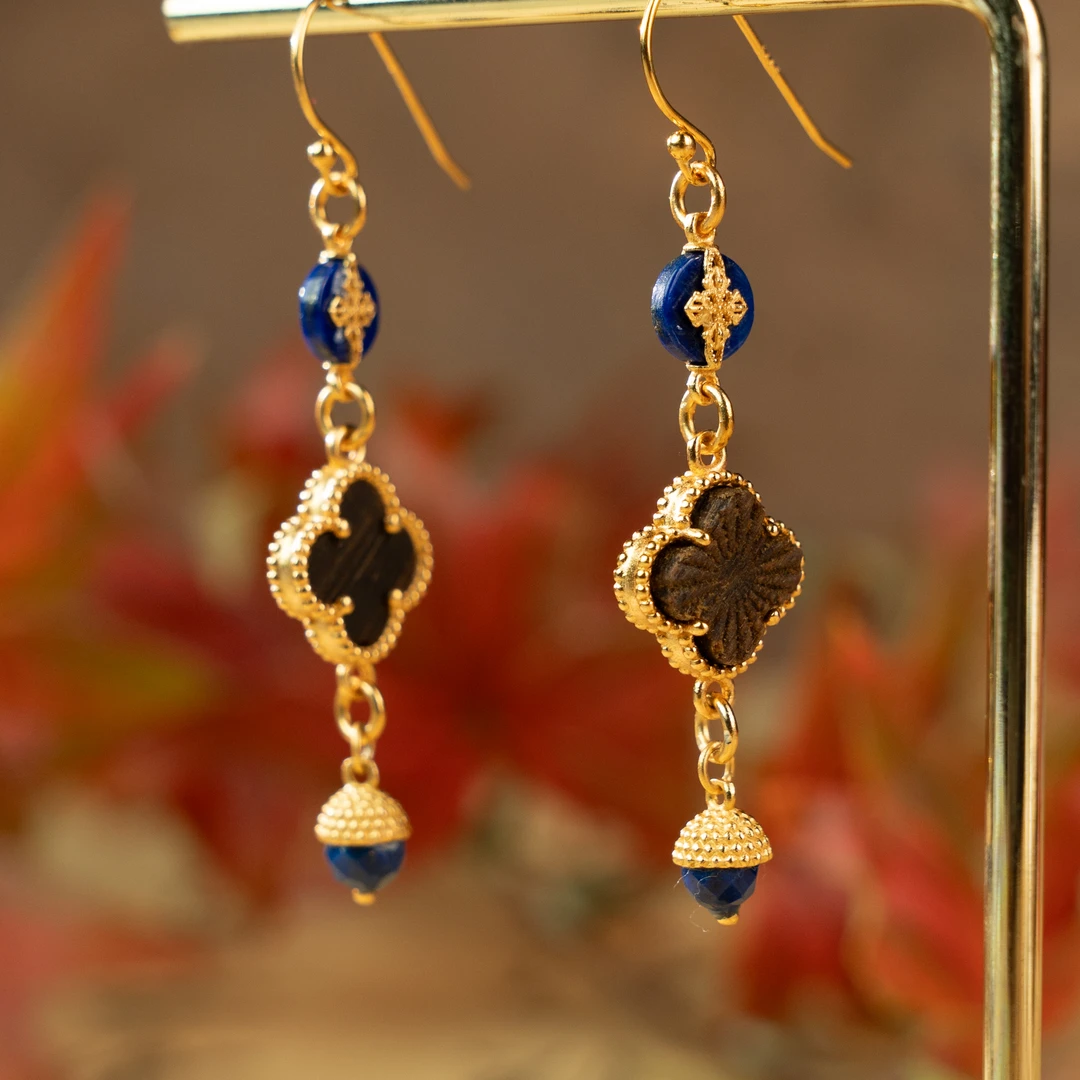 富国岛倒架四叶草耳环