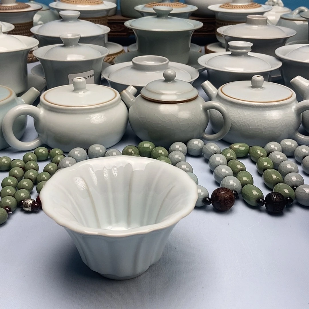 杯月白釉喇叭花杯原矿原釉原产地