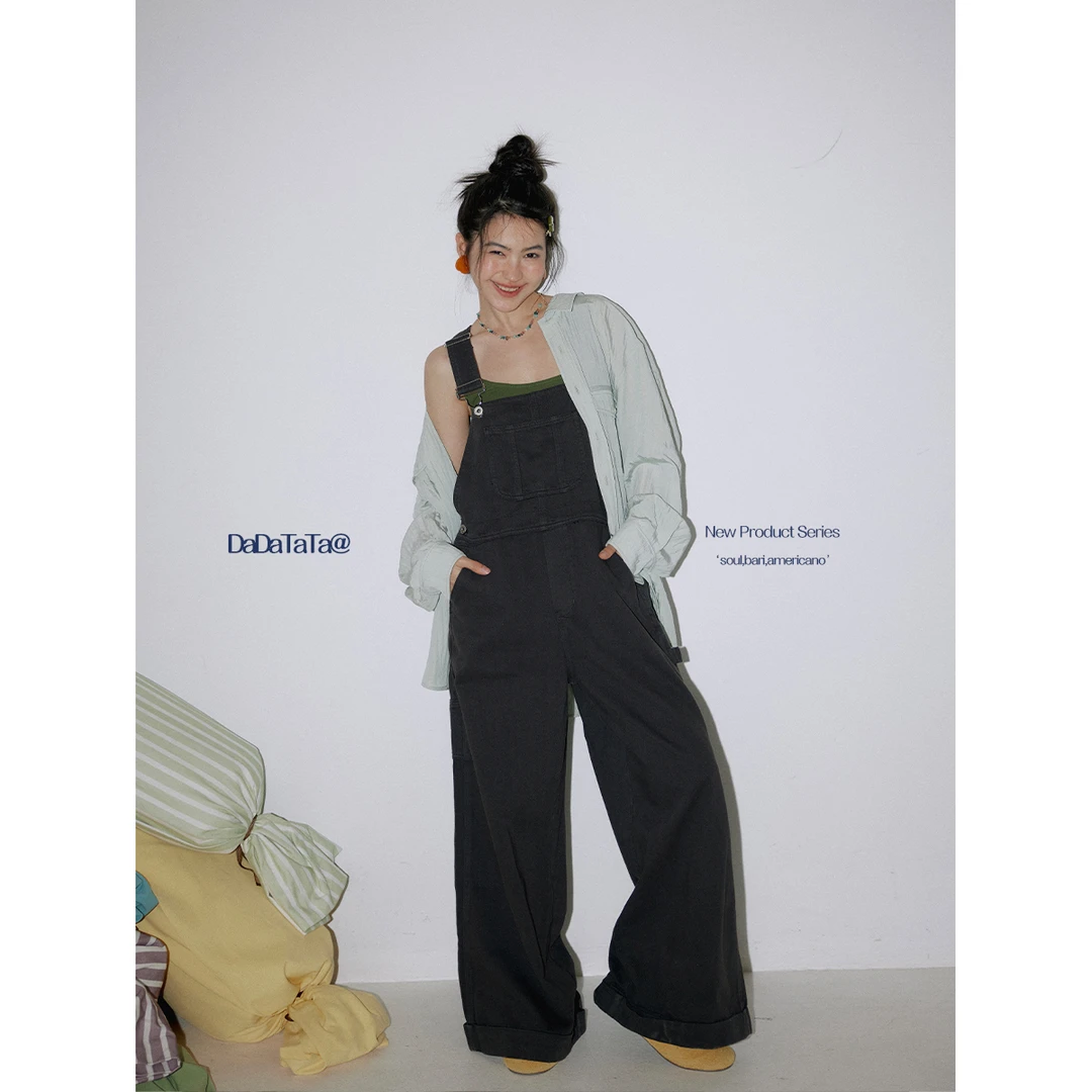 DADATATA白标【摇滚派对】水洗牛仔背带裤小众设计感欧若风直筒裤