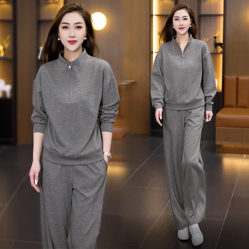 休闲运动套装2025秋装新款大码减龄时尚宽松遮肉显瘦休闲两件套女