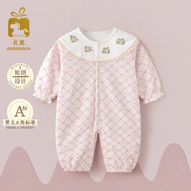 modomoma婴儿衣服女宝宝外出服北欧风百天洋气连体衣超萌爬服
