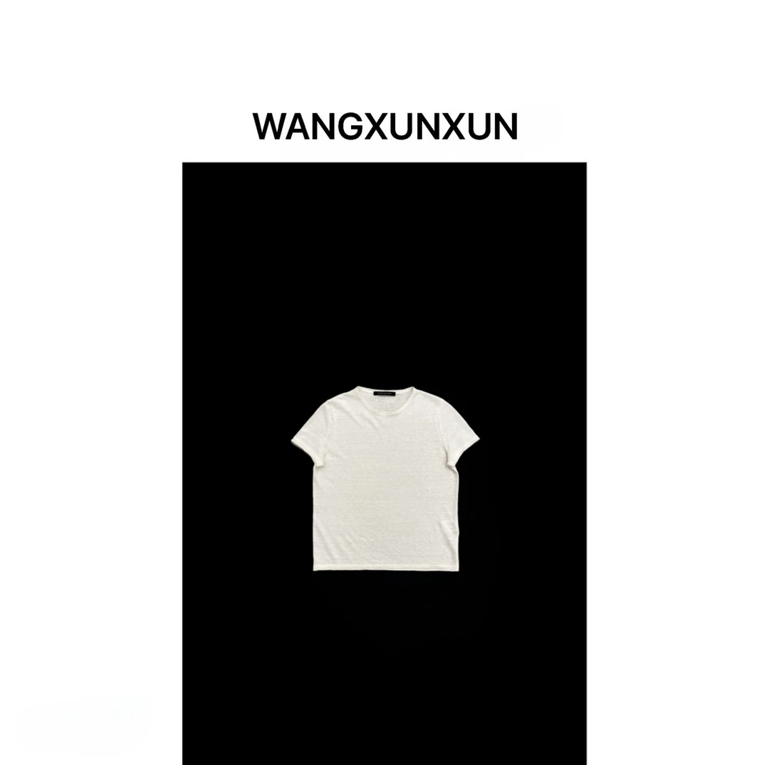 【WANGXUNXUN]】纯色休闲卷边亚麻短袖针织衫