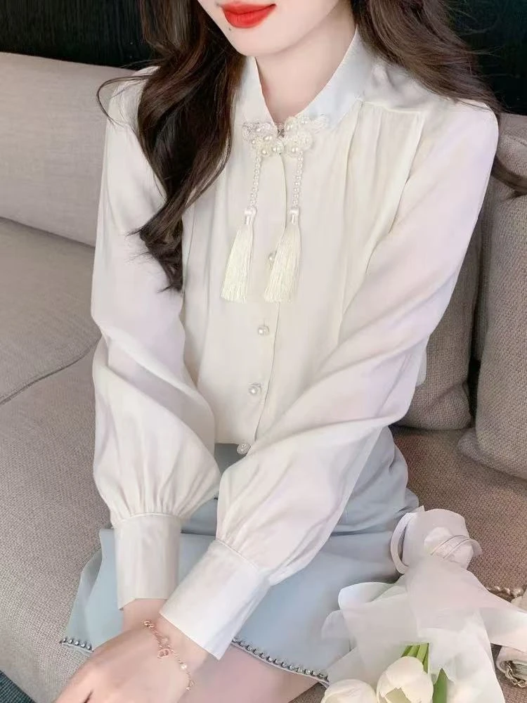 子芸定制气质长袖白色时尚百搭春季法式小众预Q3TZ3622A