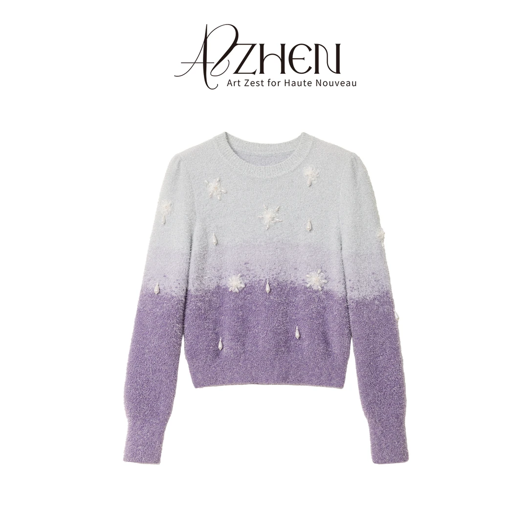 AZZHEN【冬日小调】温柔风渐变针织衫圆领修身显瘦打底上衣