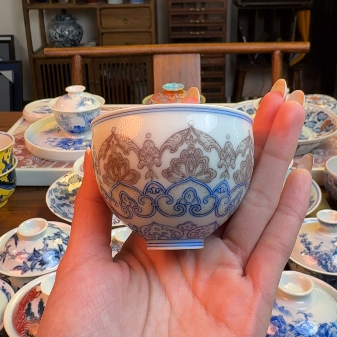 杯重工瑜器点工青花釉里红