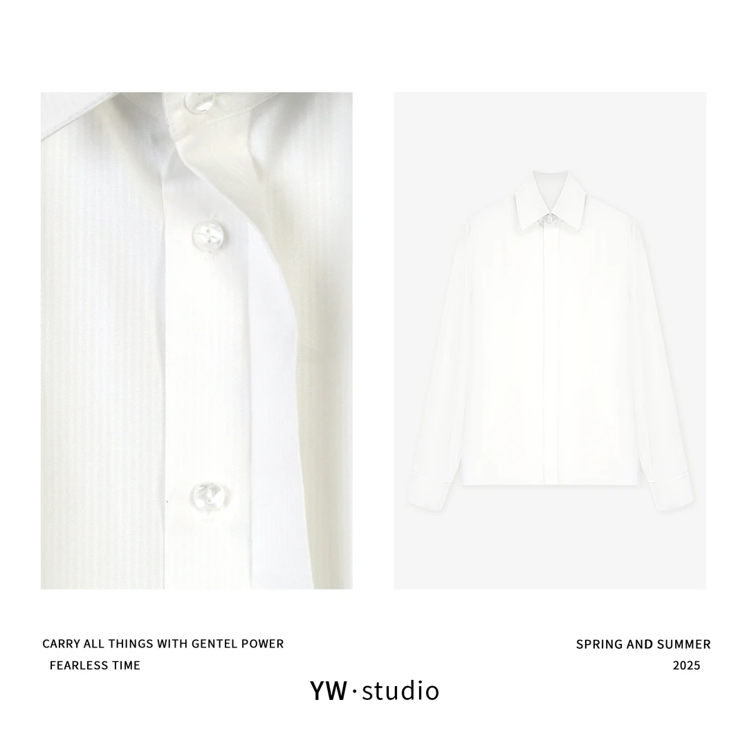 YUWEI/定制 高智感杨树林时尚洋气白细竖条纹衬衫 CYPM25010