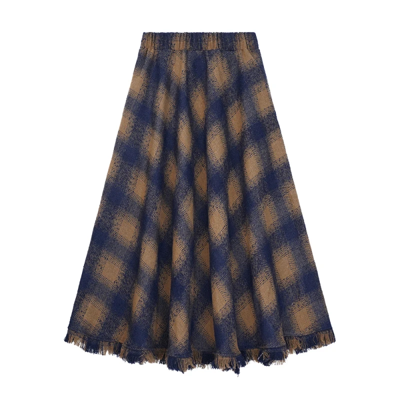 【GG专属】2025秋冬百搭A字格纹复古半身裙高腰设计显瘦D8271