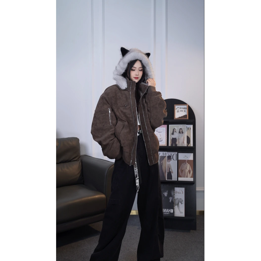 DANGEROUS 国潮座山毛领冬加厚高级感cleanfit长袖外套夹克