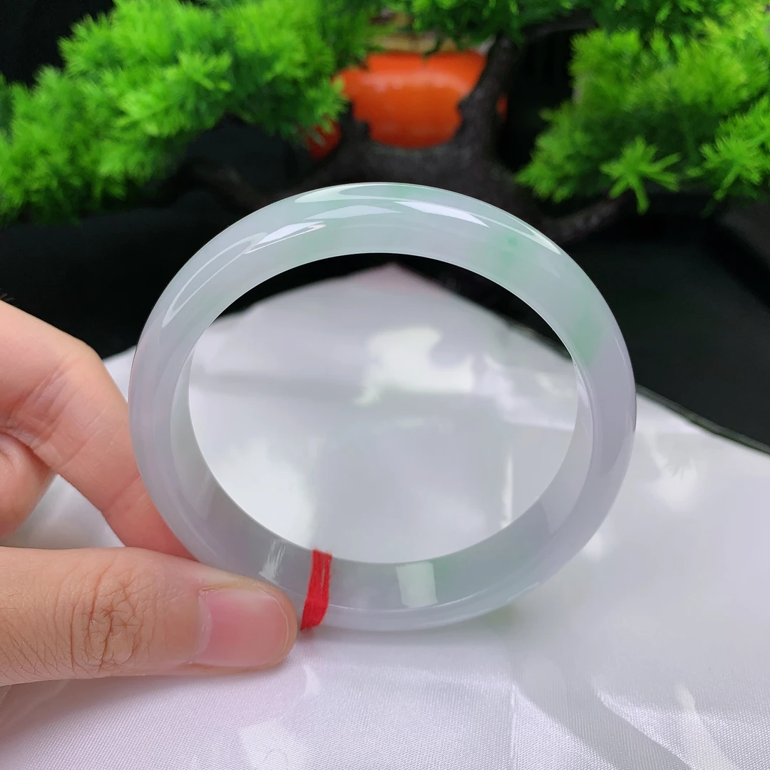 58圈口缅甸天然翡翠A货 老坑细糯种飘绿宽边翡翠手镯女款809186