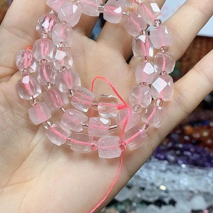 玛瑙/玉髓未镶嵌珠宝半成品天然粉晶切面卡8mm