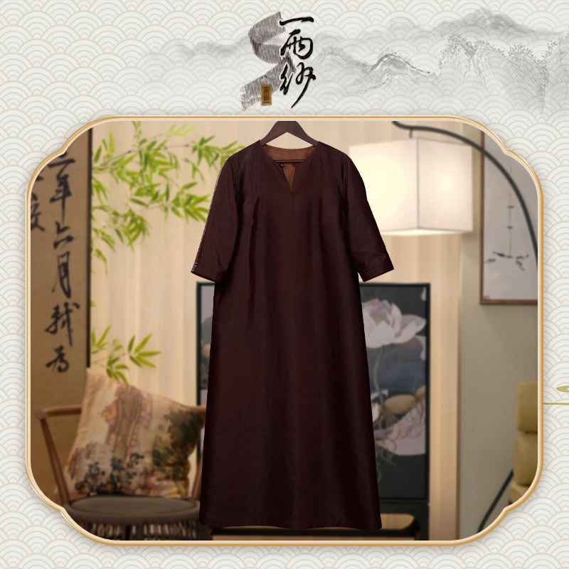 【红油皮龟•连衣裙】239782桑蚕丝红云纱皮龟连衣裙长袍新中式45