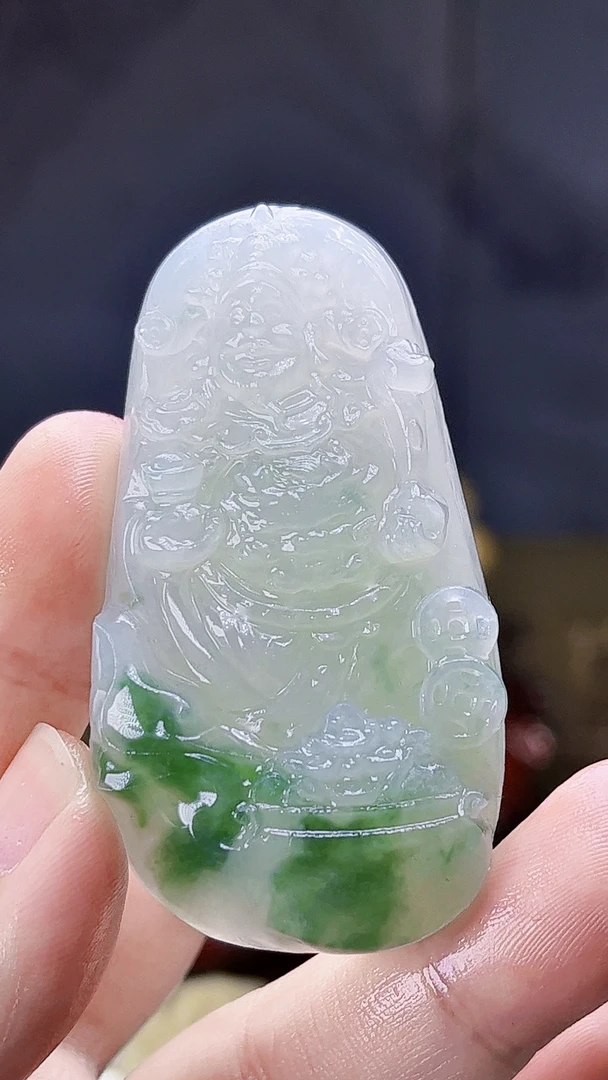 【新春好物】天然缅甸翡翠飘绿冰胶财神毛货需抛光尺寸60x33x12.8