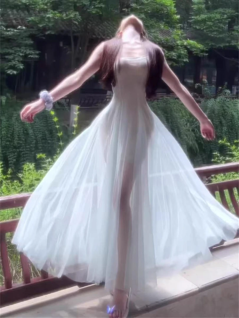 【人鱼公主~】仙女蓝网纱连衣裙好店合集女新款氛围感收腰显瘦裙子