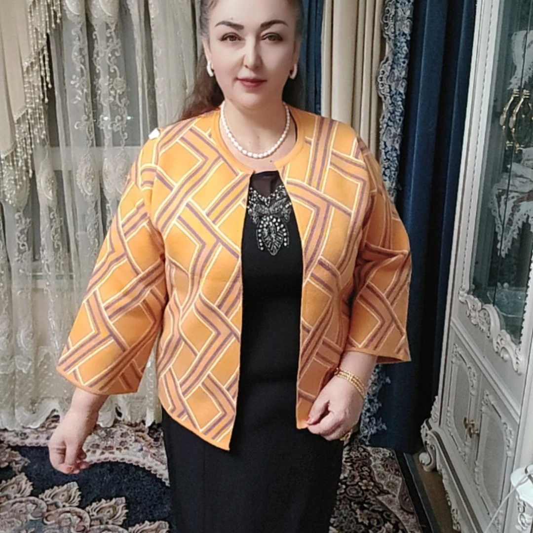 中年妈妈春秋针织开衫外套洋气大码中老年女装上衣