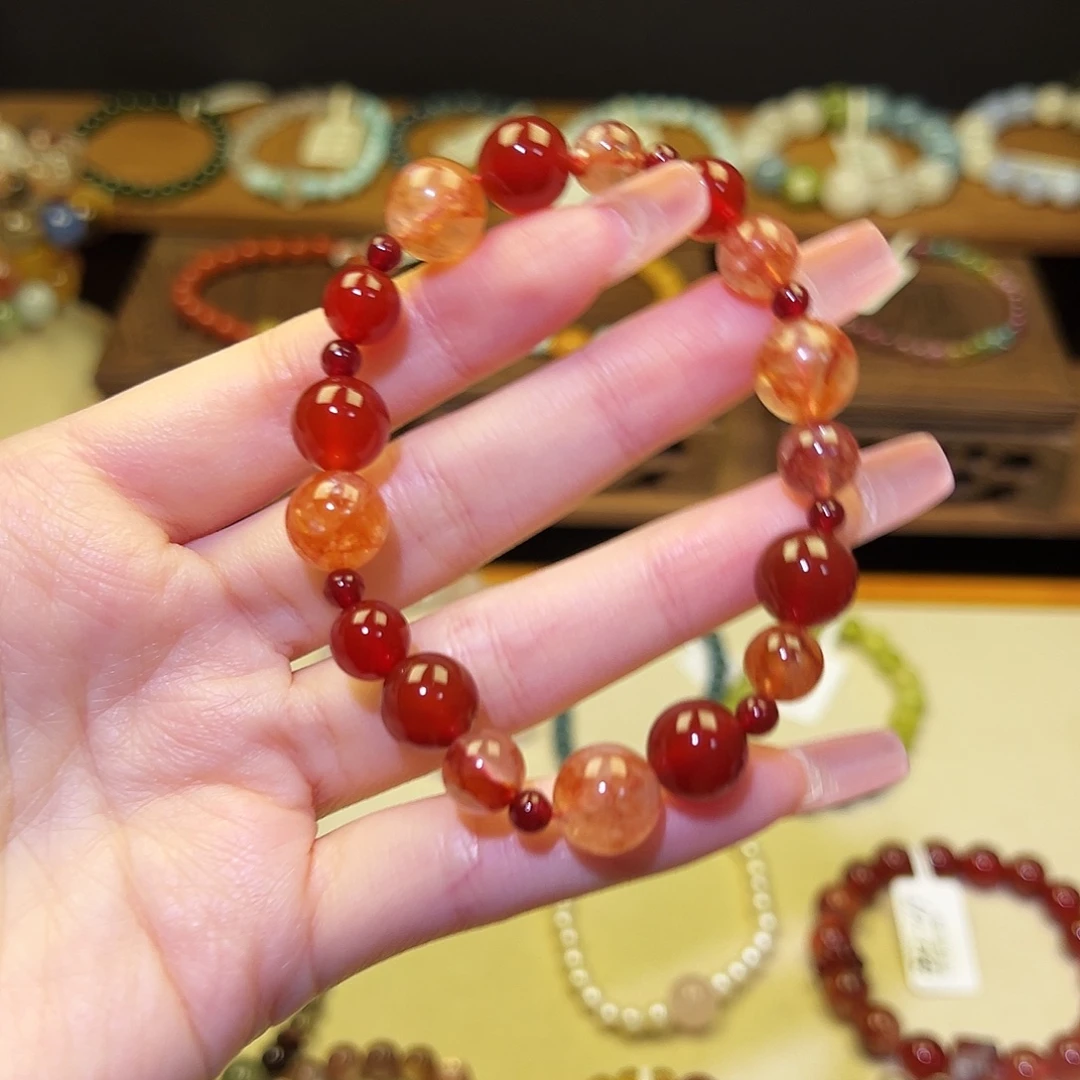 手串银S925镀金镶嵌水晶红1465