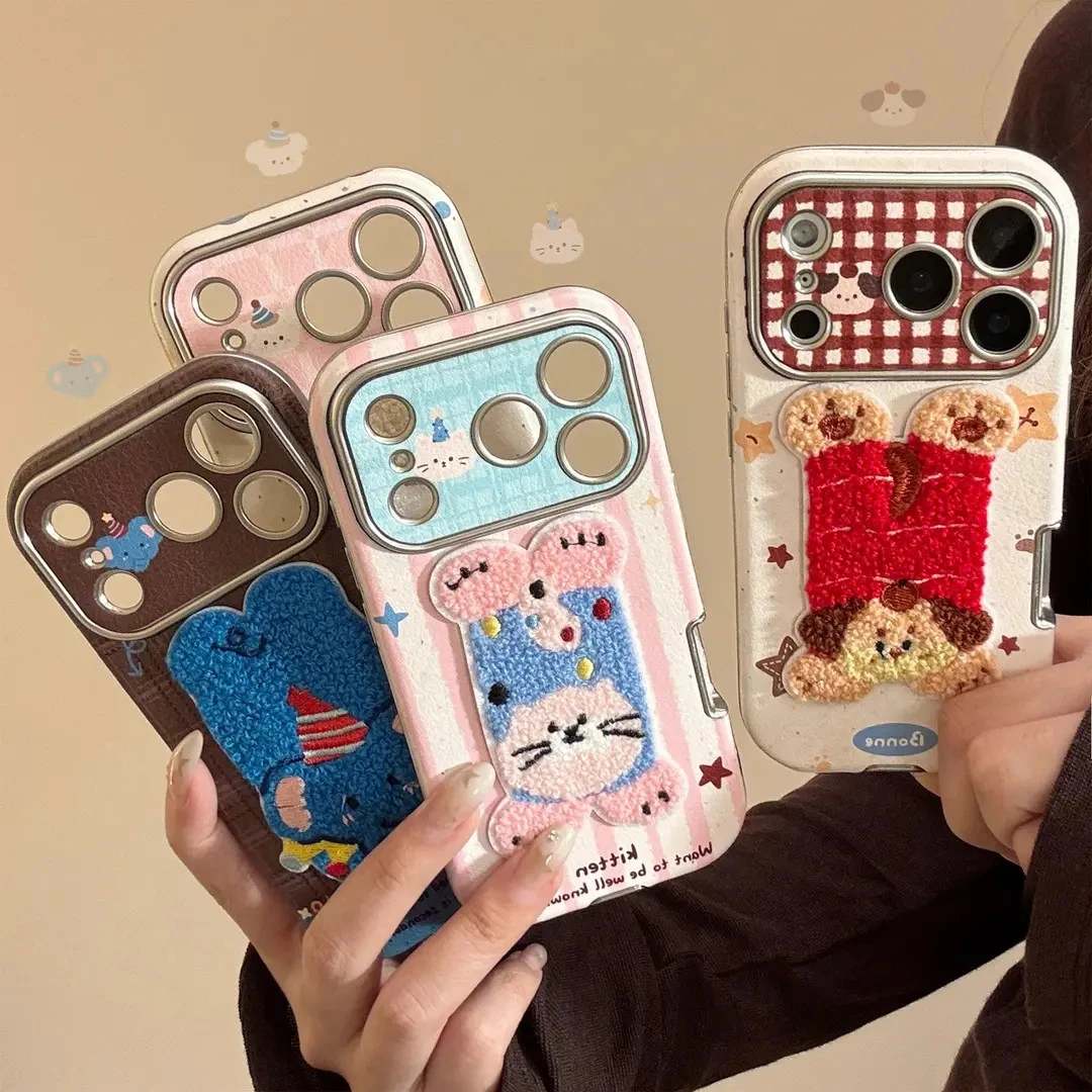 秋冬适用iphone17promax苹果16手机壳15毛绒卡通小动物13皮质11软