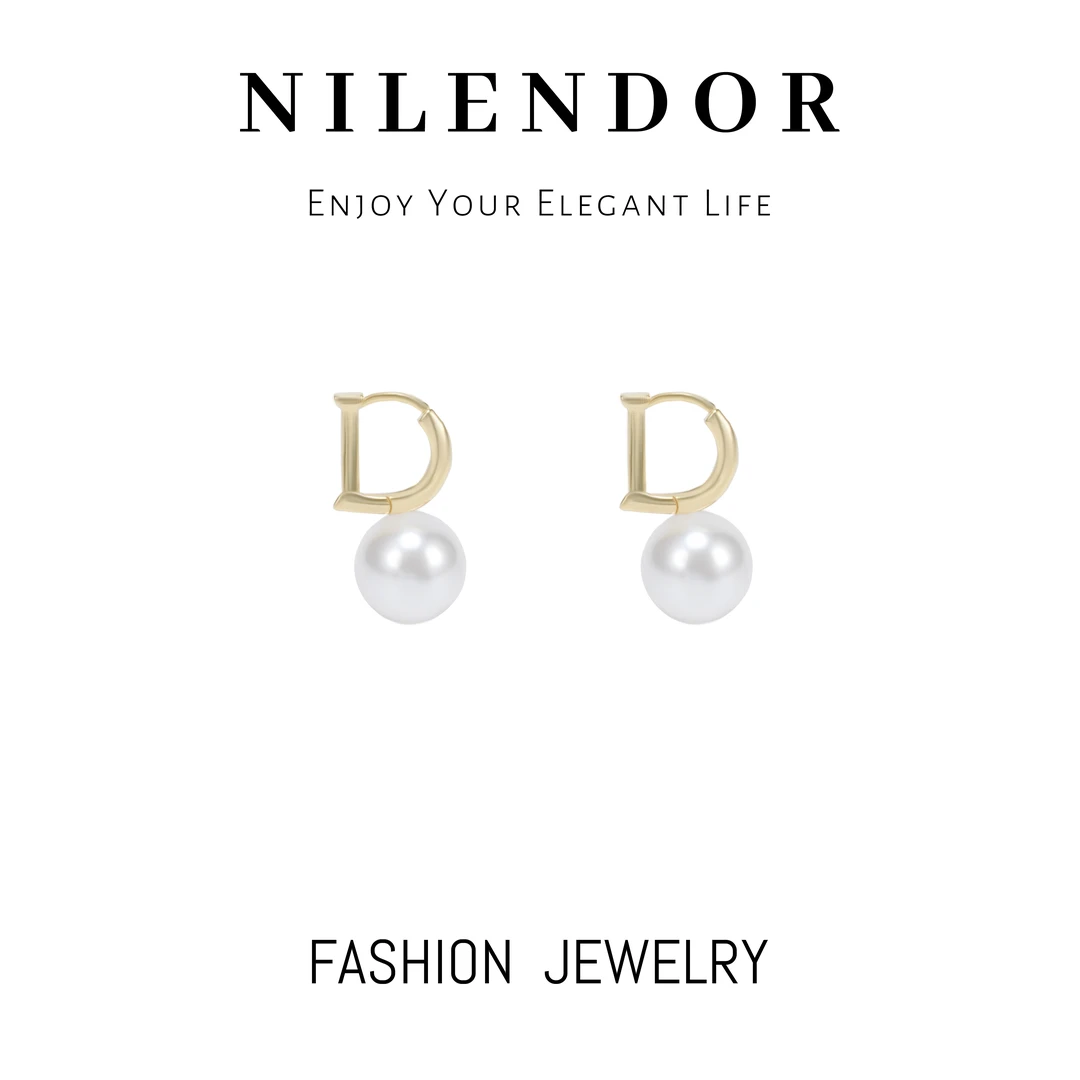 铜合金合成锆石耳饰 ES-16复古字母D家珍珠小众设计高级耳环