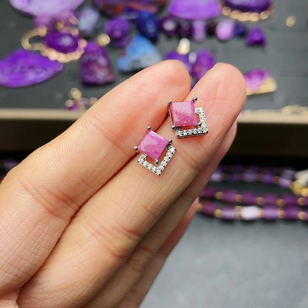 苏纪石（舒俱来）耳钉银S925镶嵌