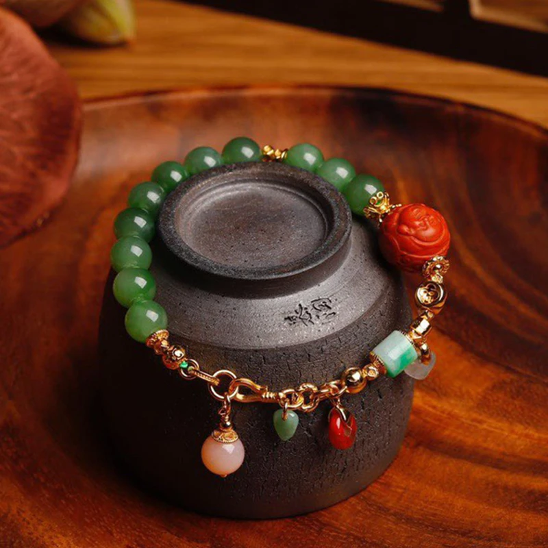 沐银时代8MM和田碧玉南红碧玉手链+项链 多样性发货