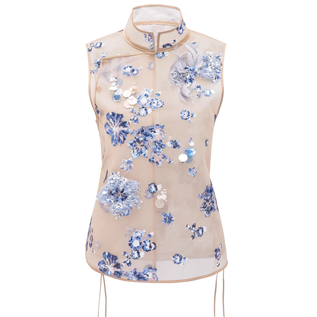 W137二青绣布马甲