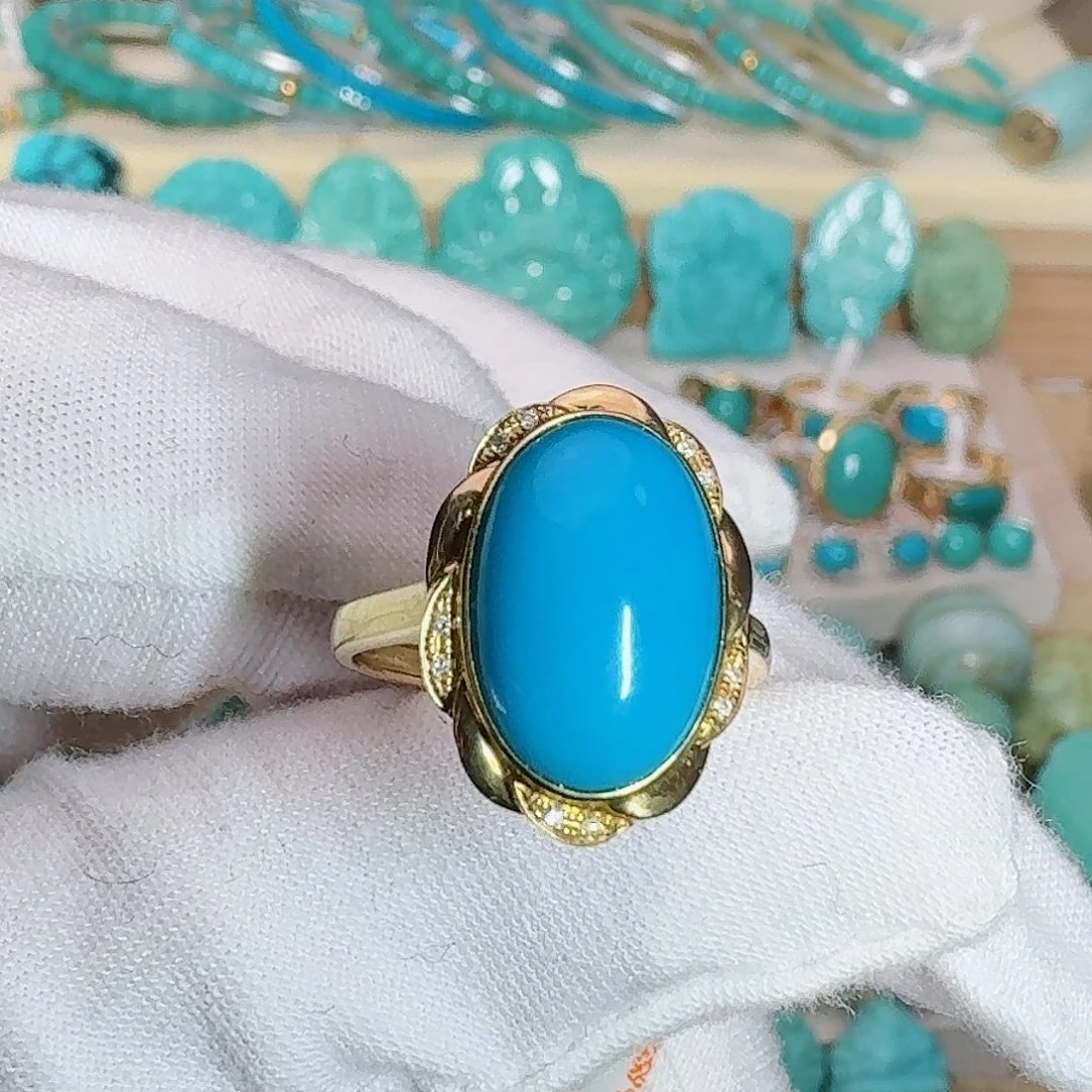 绿松石18K金镶嵌珠宝奇石暴暴蓝戒指