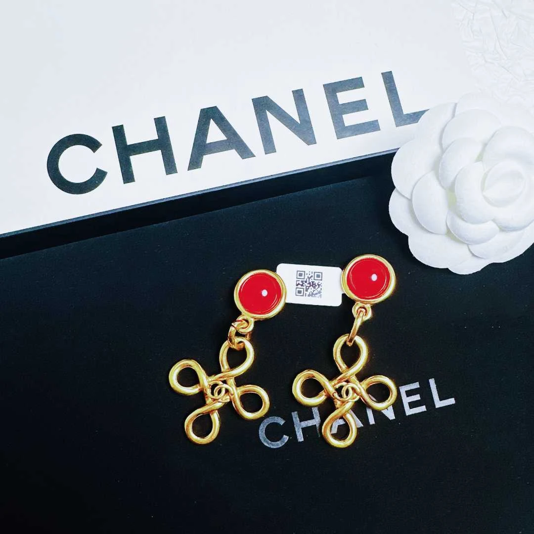95新 Chanel/香奈儿 柚礼中古/香奈儿红琉璃中国结耳夹LE501038