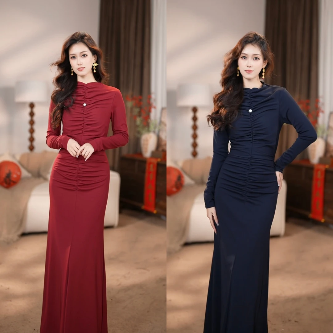 【早安安】沧海遗珠 名媛风弹力修身高级瘦腰法式连衣裙-ZX659