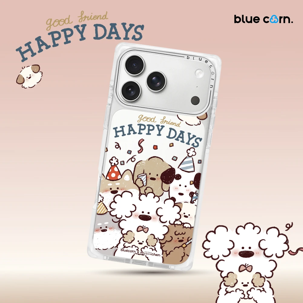 蓝色苞米联名miiiiichan欢乐时光适用iPhone17/16/PM毛茸茸手机壳