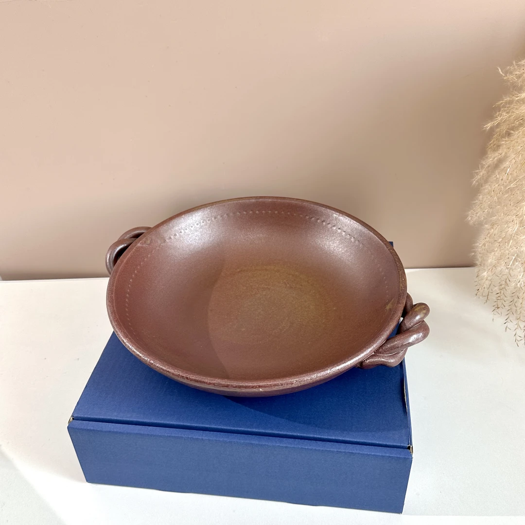 【万古烧 直火铁赤耳付陶板29.5×7cm】日本进口万古烧直火烤盘燃气