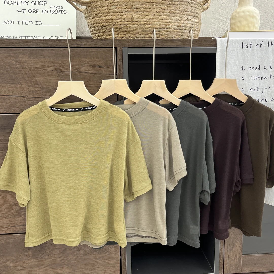 【小蛋壳】现货【云雾T】夏季儿童新款韩版短袖圆领薄款百搭纯色T恤