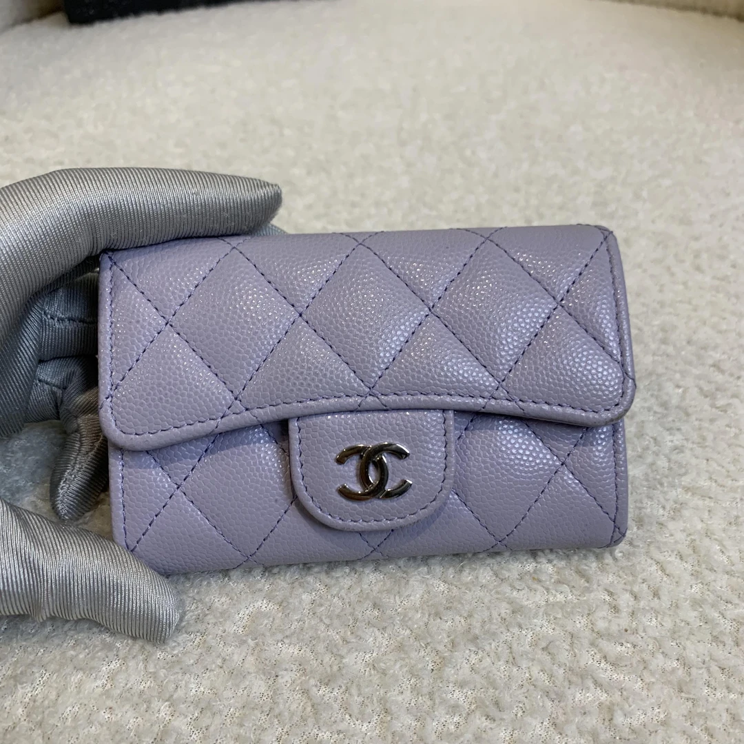 99新 Chanel/香奈儿 壹臻/l 香芋紫牛皮卡包 31开 95660884