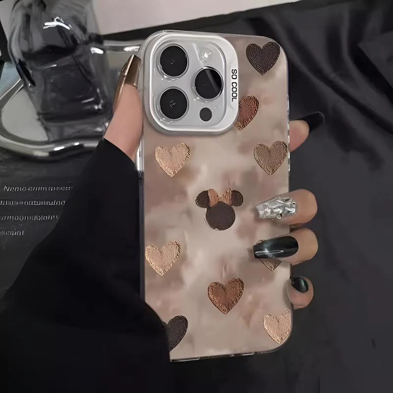 油画爱心米妮适用iPhone16promax卡通可爱趣味手机壳苹果15plus女