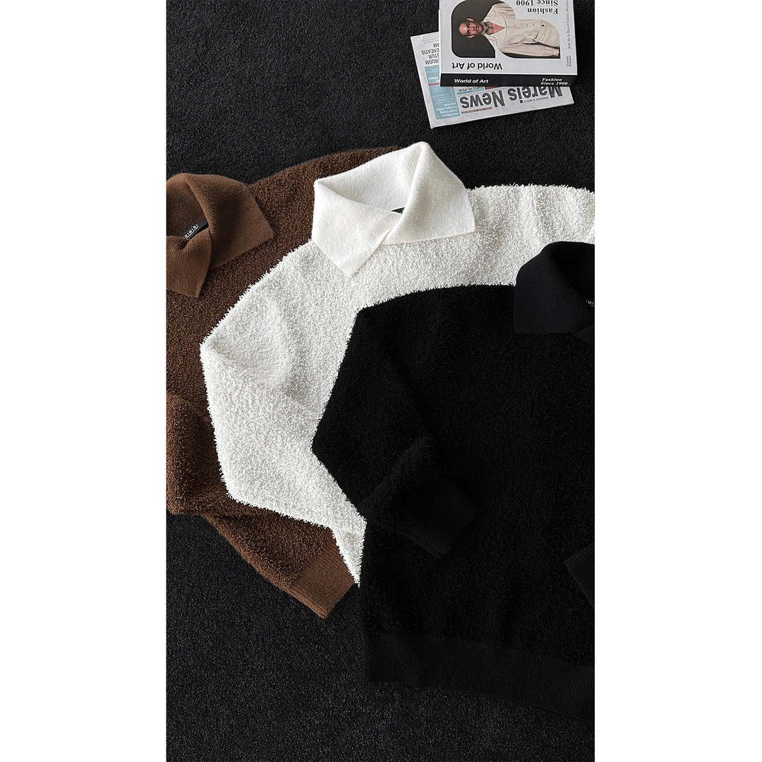 龙叨叨秋冬新品小众高级慵懒感针织衫男美式复古休闲百搭毛衣上衣