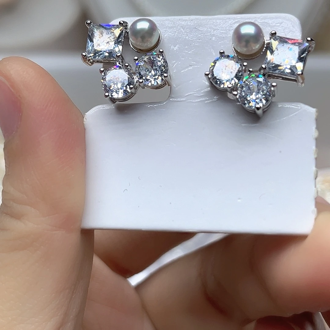 银S925镶嵌淡水珍珠吊坠耳钉