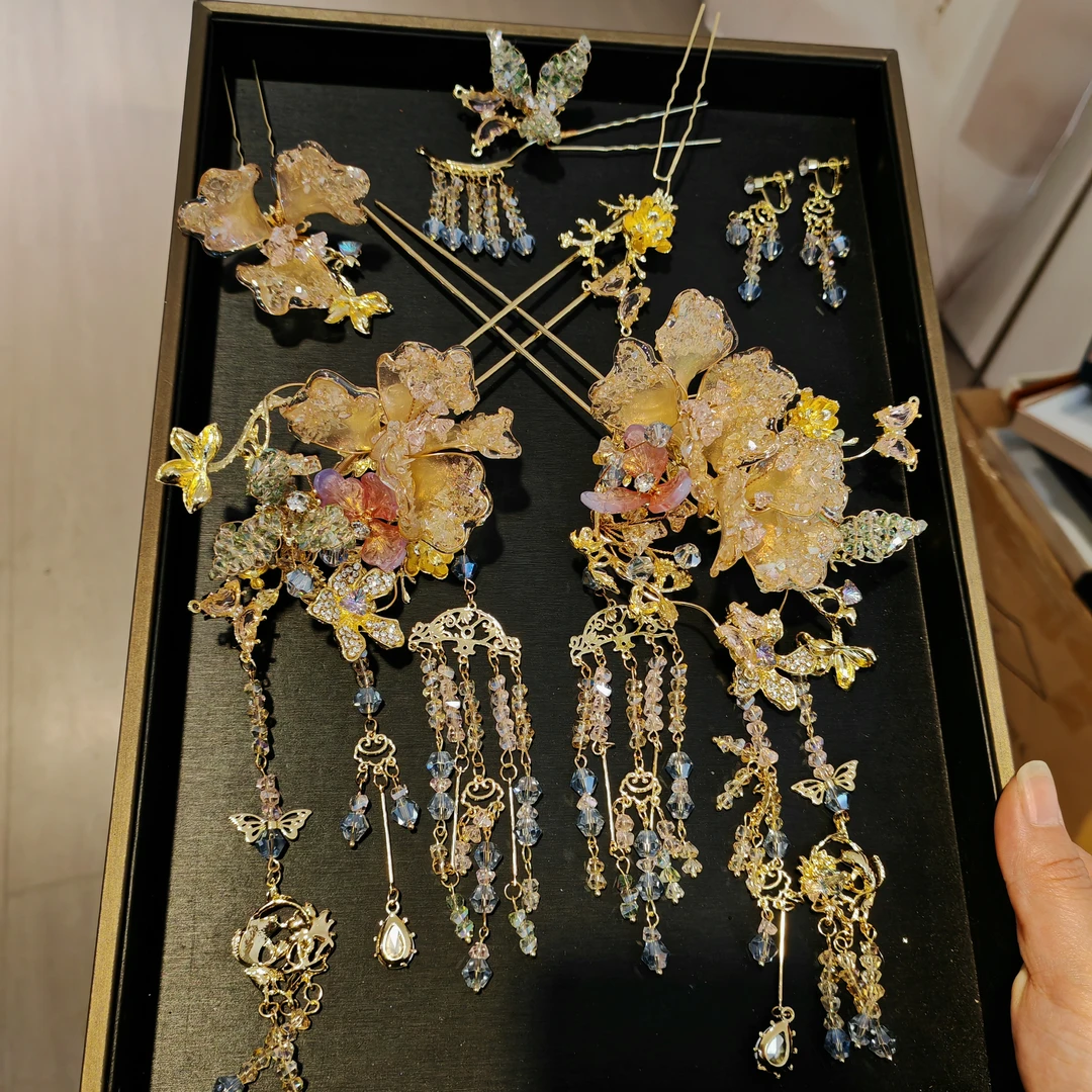 欧姿新娘饰品巨减龄金色新中式发簪步摇发钗秀禾头饰跟妆配饰1195