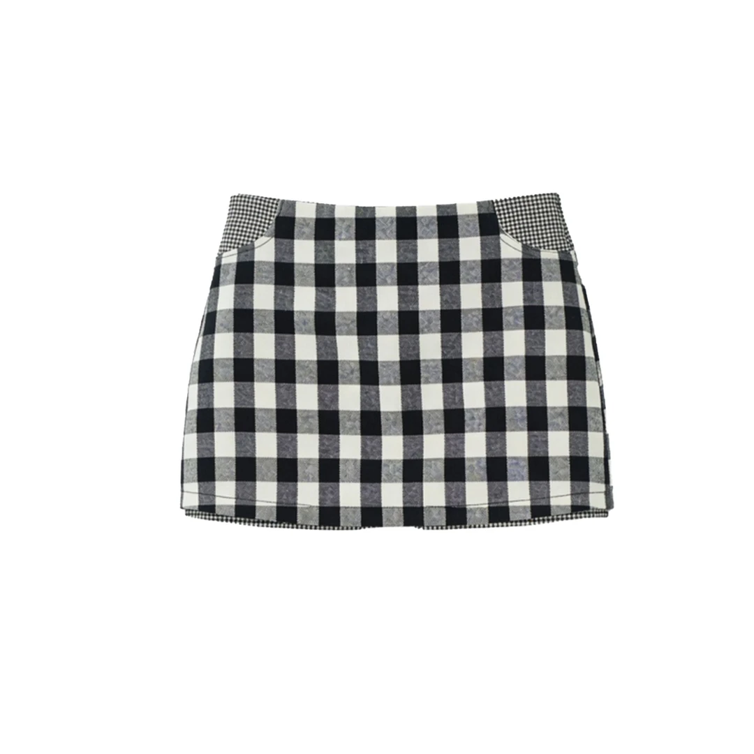 H2856【失控格纹】新品复古小众简约半身裙自带港风电影感裙子女